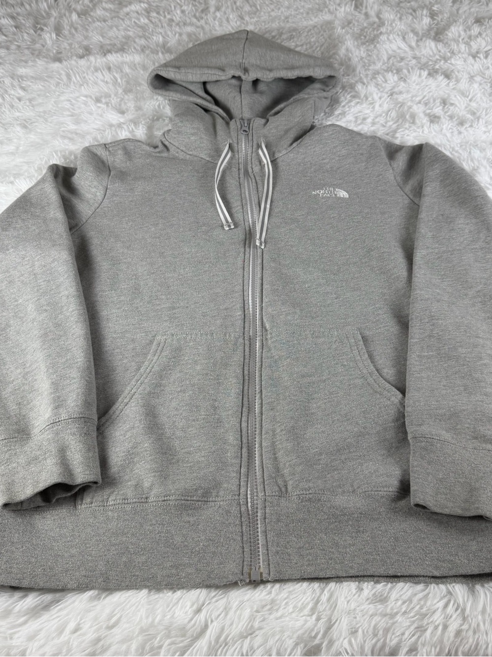 The North Face Light Gray Zip-Up Hooded Sweatshirt Women’s Large Fleece Jacket